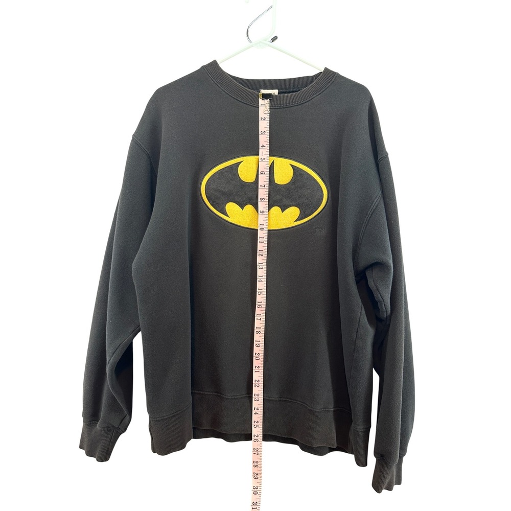 Vintage 1999 Batman Warner Bros Studio Store Sweatshirt Black Fuzzy Logo L Flaws - Picture 7 of 11